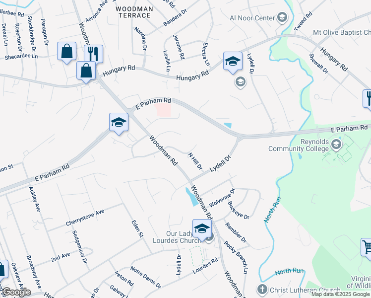 map of restaurants, bars, coffee shops, grocery stores, and more near 2200 Raymond Avenue in Henrico
