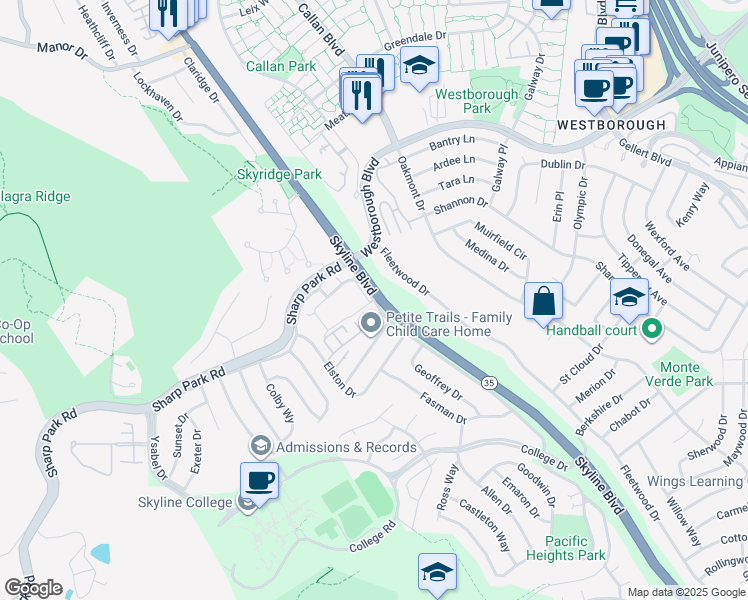 map of restaurants, bars, coffee shops, grocery stores, and more near 4300 Susan Drive in San Bruno