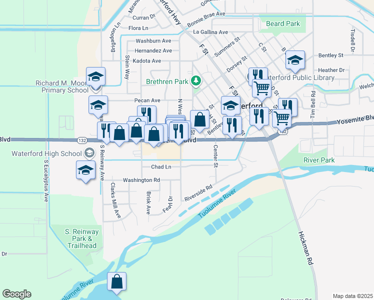map of restaurants, bars, coffee shops, grocery stores, and more near 128 South Western Avenue in Waterford
