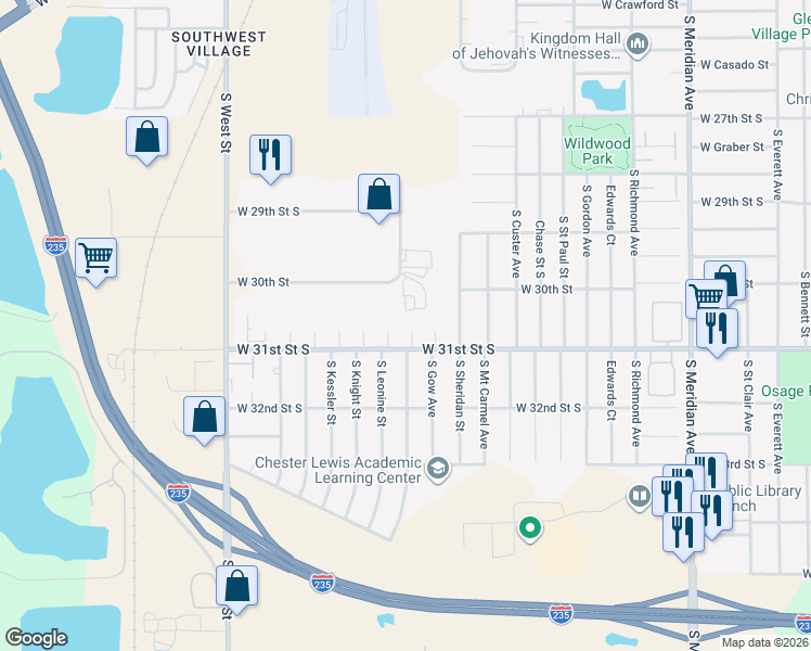 map of restaurants, bars, coffee shops, grocery stores, and more near 3134 All Hallows Circle in Wichita