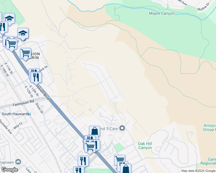 map of restaurants, bars, coffee shops, grocery stores, and more near 29835 Cantera Drive in Hayward