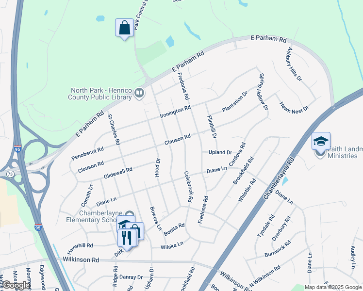 map of restaurants, bars, coffee shops, grocery stores, and more near 8314 Colebrook Road in Richmond