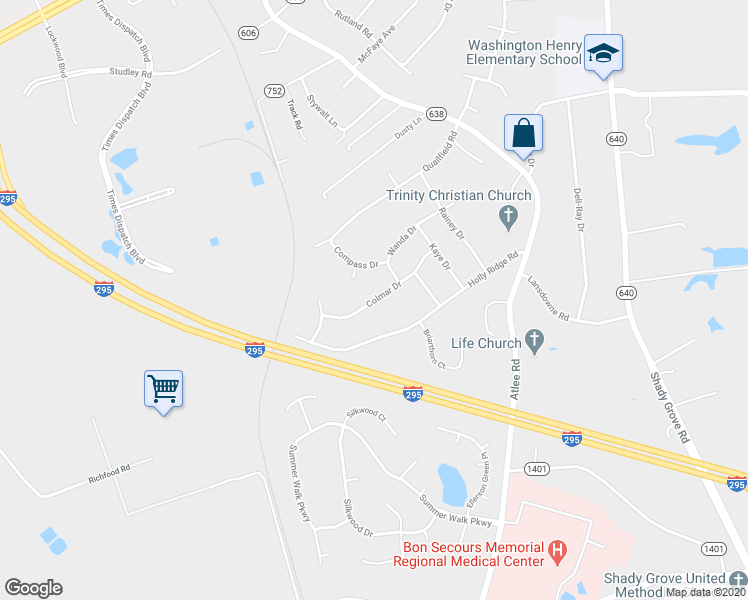 map of restaurants, bars, coffee shops, grocery stores, and more near 8342 State Route 1424 in Mechanicsville