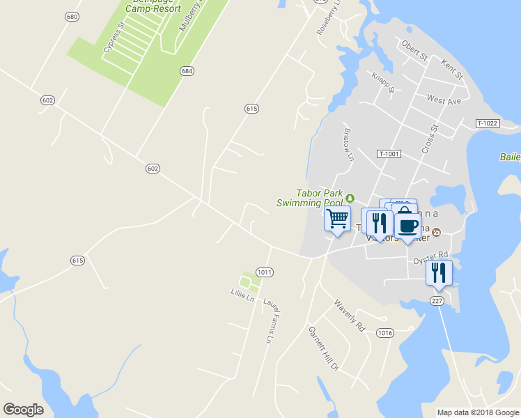 map of restaurants, bars, coffee shops, grocery stores, and more near 101 Port Town Lane in Urbanna