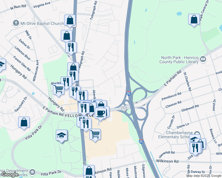 map of restaurants, bars, coffee shops, grocery stores, and more near 900 Bridgeport Avenue in Richmond