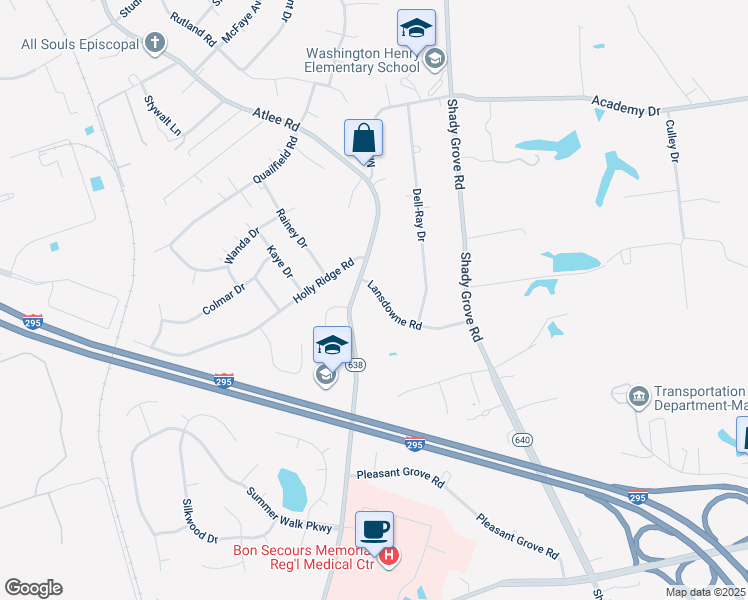 map of restaurants, bars, coffee shops, grocery stores, and more near 8239 Lansdowne Road in Mechanicsville