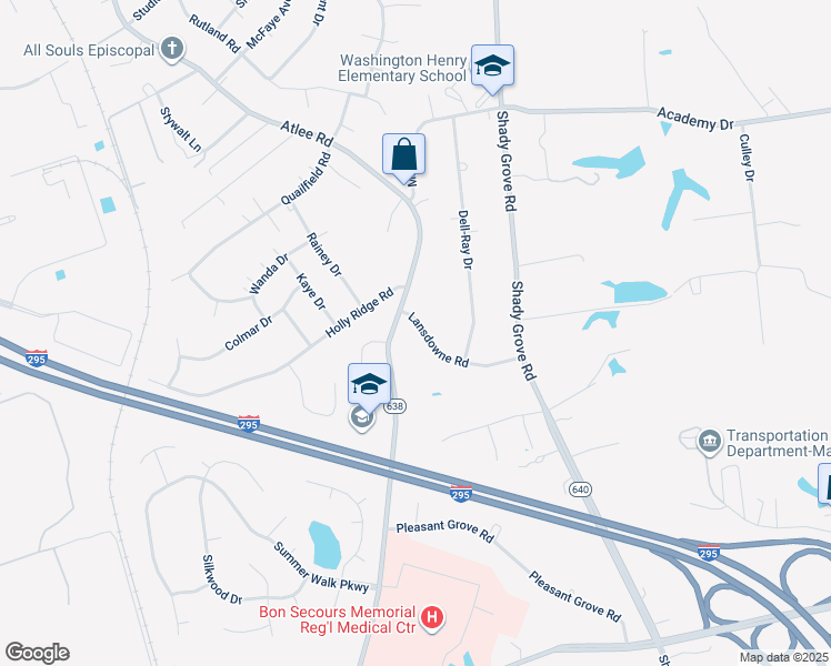 map of restaurants, bars, coffee shops, grocery stores, and more near 8239 Lansdowne Road in Mechanicsville