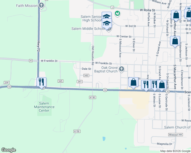 map of restaurants, bars, coffee shops, grocery stores, and more near 708 South Dilworth Lane in Salem