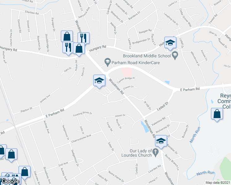 map of restaurants, bars, coffee shops, grocery stores, and more near 2305 Trevvett Drive in Richmond