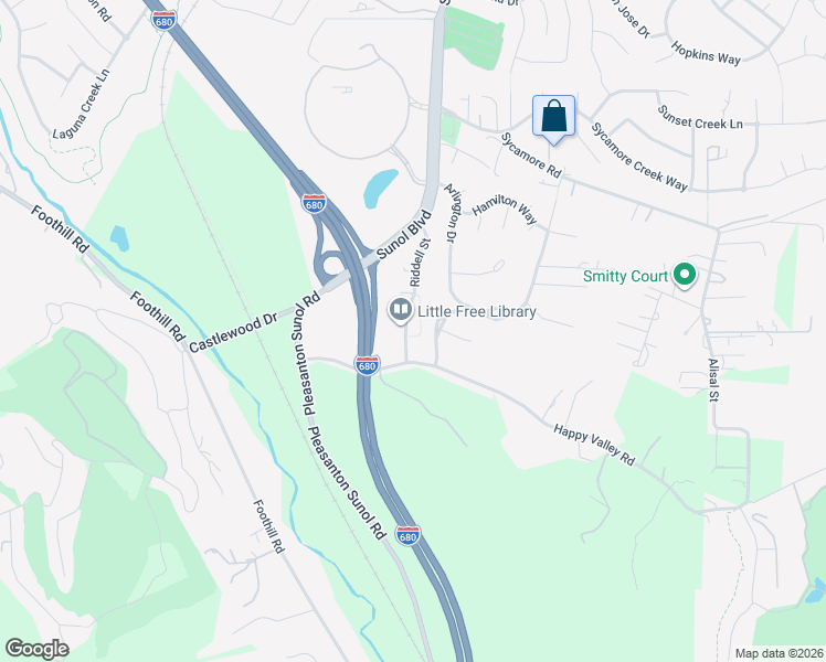 map of restaurants, bars, coffee shops, grocery stores, and more near 6940 Riddell Street in Pleasanton