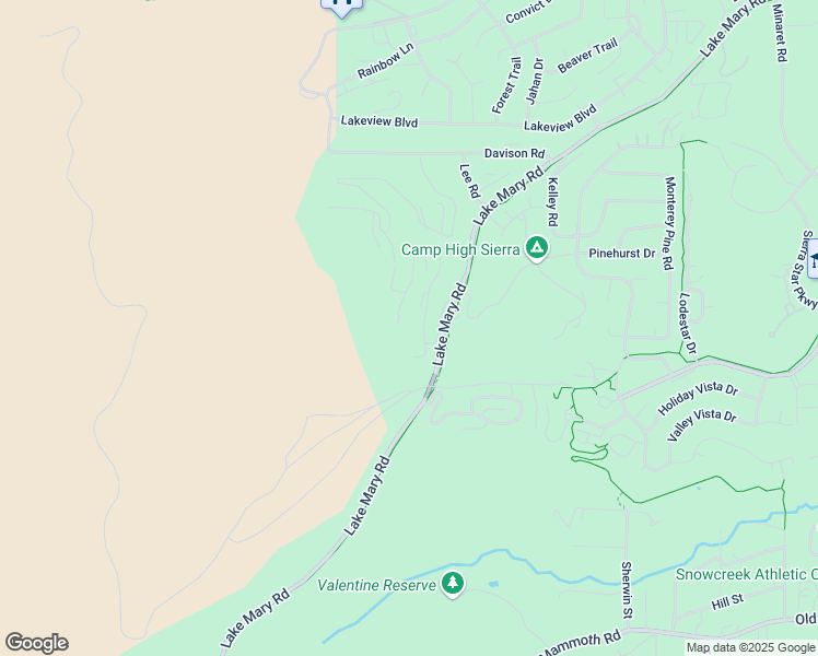 map of restaurants, bars, coffee shops, grocery stores, and more near 92 Bridges Lane in Mammoth Lakes