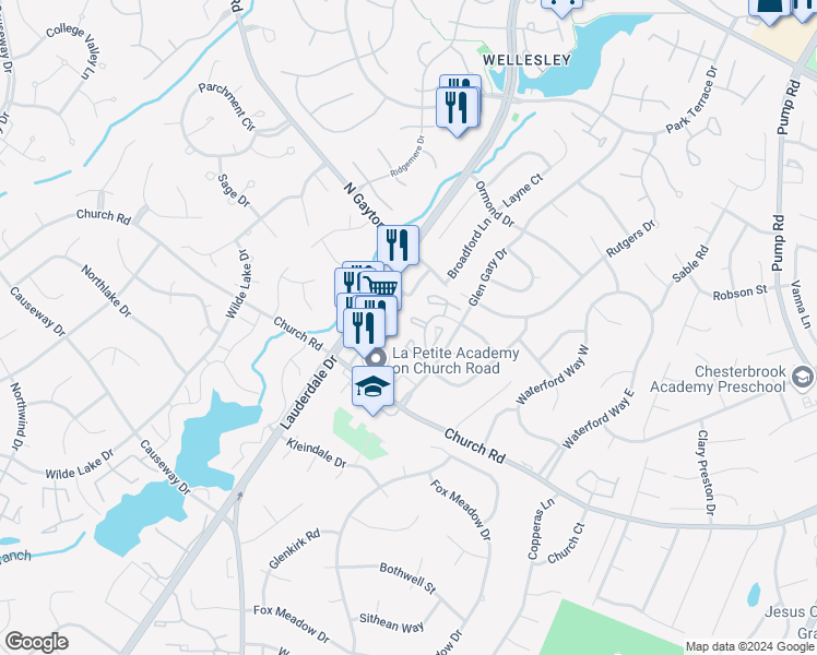 map of restaurants, bars, coffee shops, grocery stores, and more near 12009 Warrington Court in Richmond