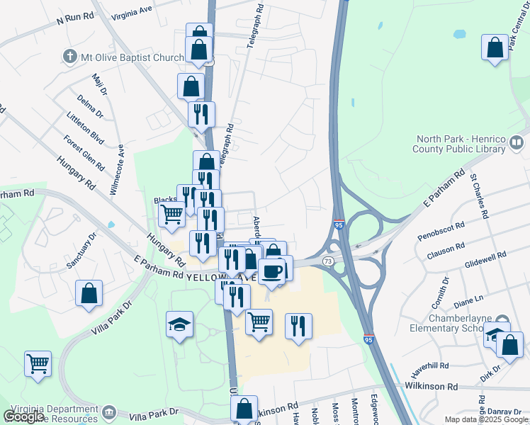 map of restaurants, bars, coffee shops, grocery stores, and more near 1007 Athens Avenue in Richmond