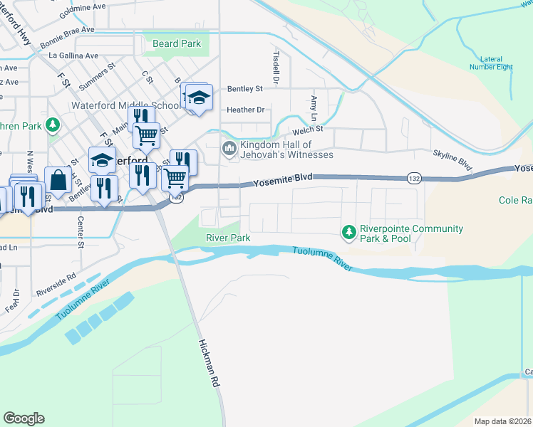 map of restaurants, bars, coffee shops, grocery stores, and more near 202 Rivercrest Ct in Waterford