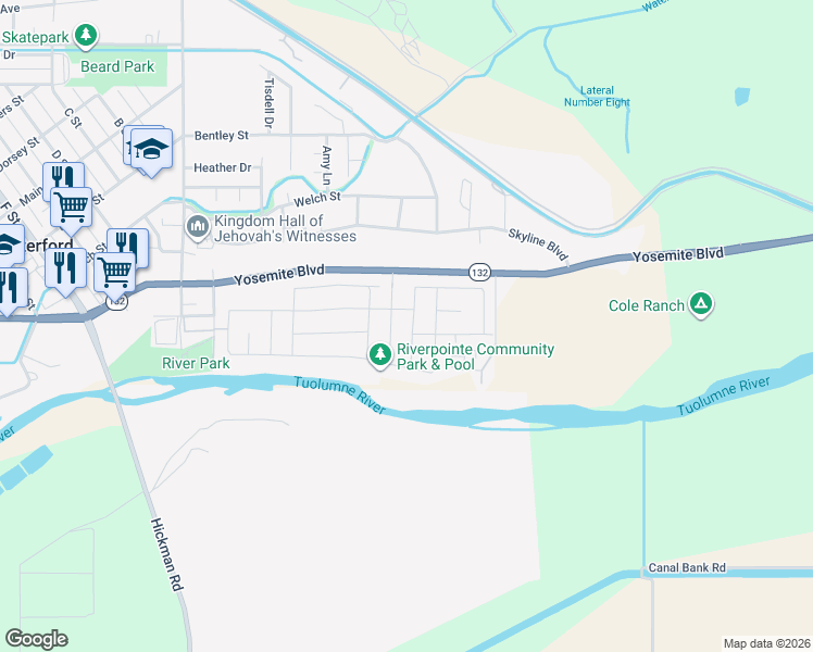 map of restaurants, bars, coffee shops, grocery stores, and more near 205 Marina Lane in Waterford