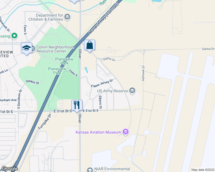 map of restaurants, bars, coffee shops, grocery stores, and more near 3003 Brandy Wine in Wichita