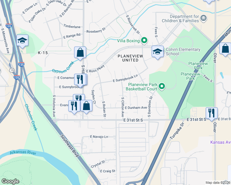 map of restaurants, bars, coffee shops, grocery stores, and more near 3041 South Clifton Avenue in Wichita