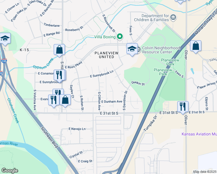 map of restaurants, bars, coffee shops, grocery stores, and more near 3041 South Yale Street in Wichita