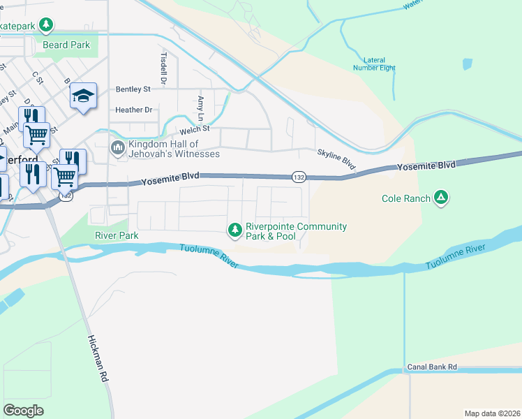 map of restaurants, bars, coffee shops, grocery stores, and more near 205 Marina Lane in Waterford