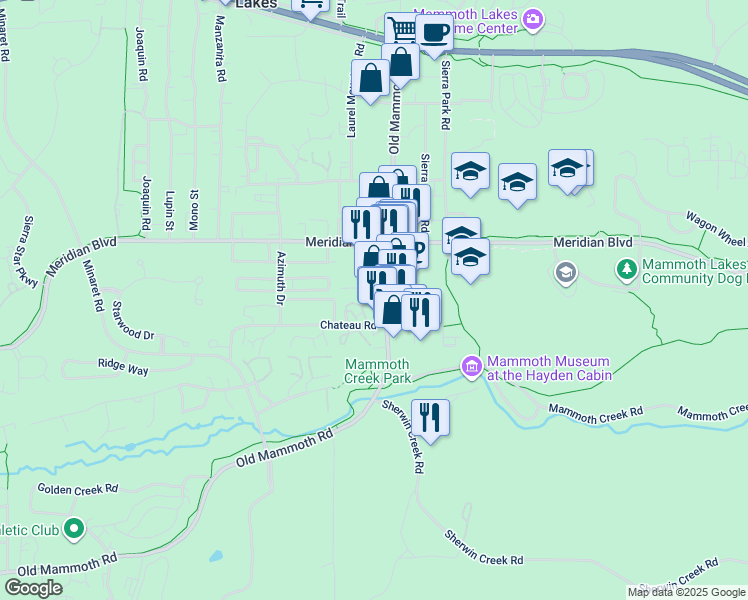 map of restaurants, bars, coffee shops, grocery stores, and more near 549 Old Mammoth Road in Mammoth Lakes