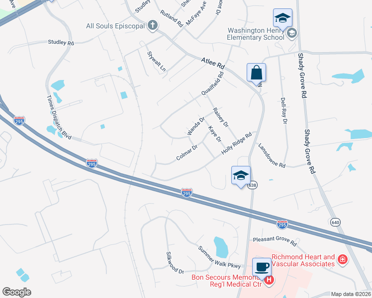map of restaurants, bars, coffee shops, grocery stores, and more near 8333 Colmar Drive in Mechanicsville