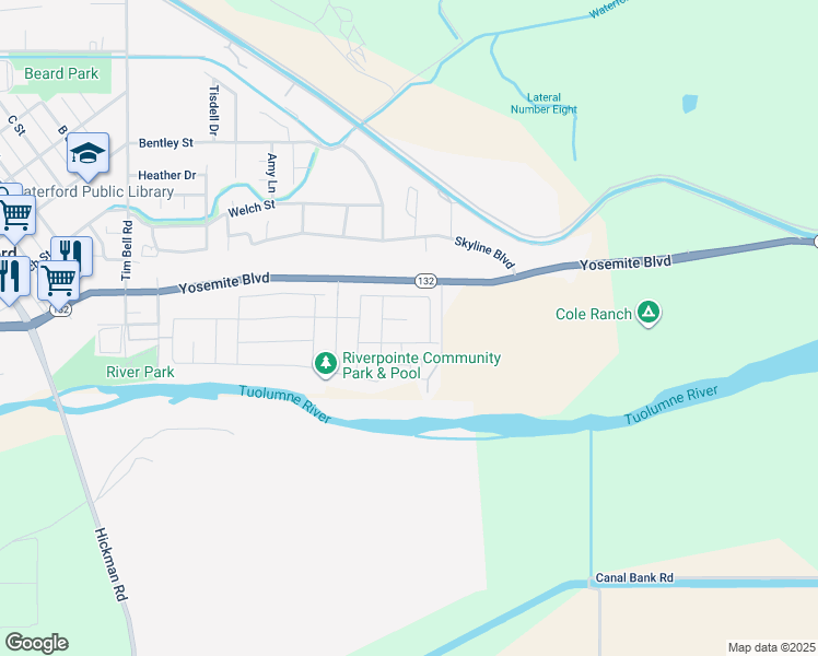 map of restaurants, bars, coffee shops, grocery stores, and more near 13708 Coastal Court in Waterford