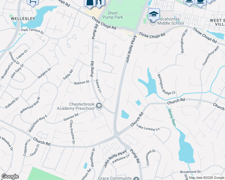 map of restaurants, bars, coffee shops, grocery stores, and more near 11805 Sandy Bluff Drive in Richmond