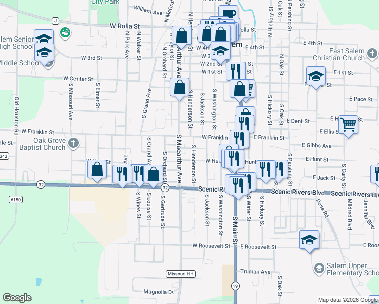 map of restaurants, bars, coffee shops, grocery stores, and more near 400 West Hunt Street in Salem
