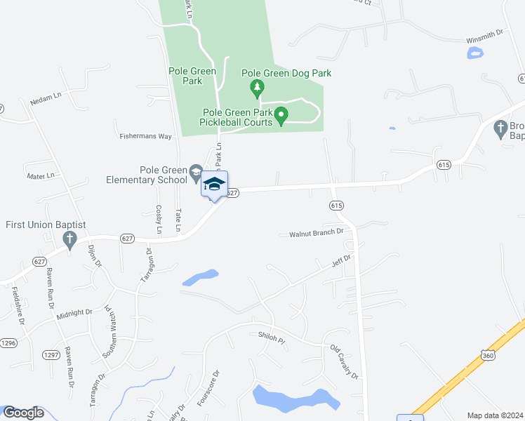 map of restaurants, bars, coffee shops, grocery stores, and more near 6049 Pole Green Road in Mechanicsville