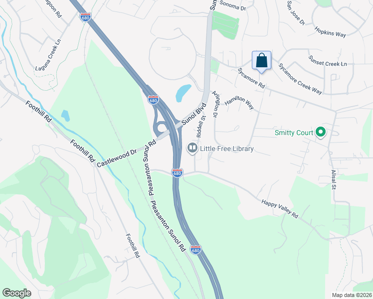 map of restaurants, bars, coffee shops, grocery stores, and more near 298 Sullivan Court in Pleasanton