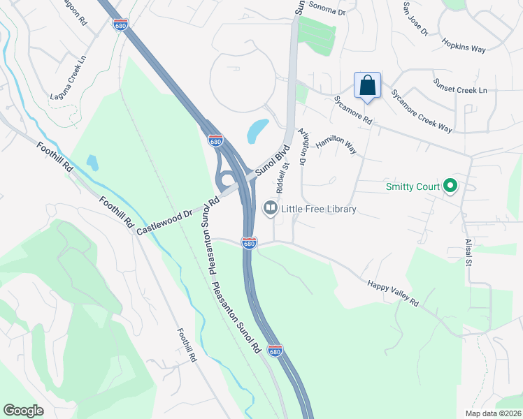 map of restaurants, bars, coffee shops, grocery stores, and more near 298 Sullivan Court in Pleasanton