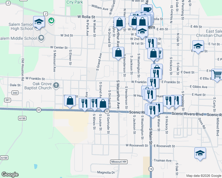 map of restaurants, bars, coffee shops, grocery stores, and more near 700 South Orchard Street in Salem