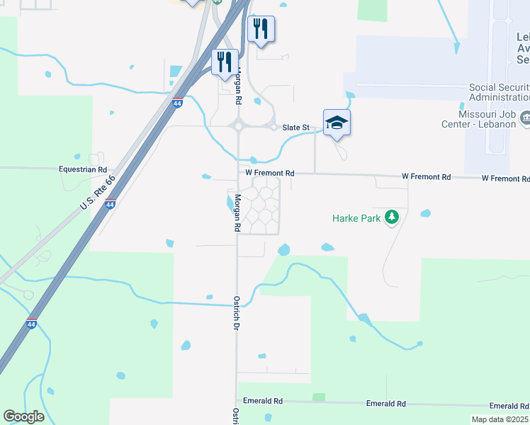 map of restaurants, bars, coffee shops, grocery stores, and more near 2804 Morgan Road in Lebanon