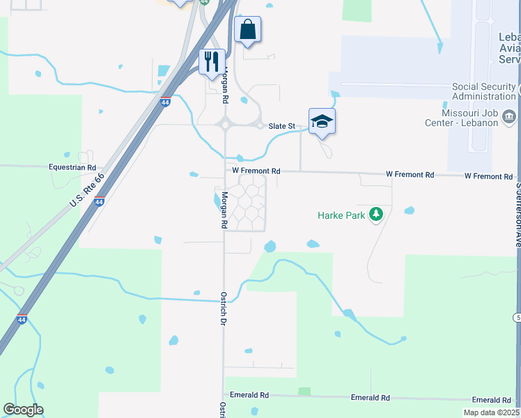 map of restaurants, bars, coffee shops, grocery stores, and more near 2804 Morgan Road in Lebanon