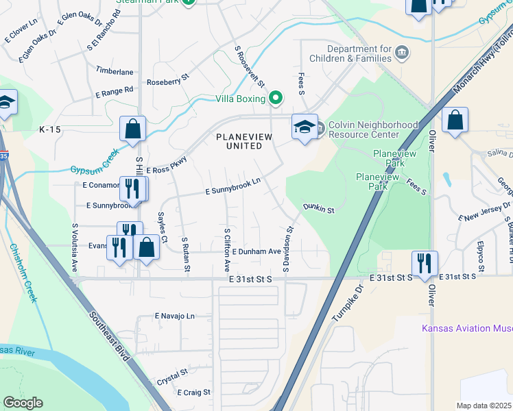 map of restaurants, bars, coffee shops, grocery stores, and more near 3041-3059 South Yale Street in Wichita
