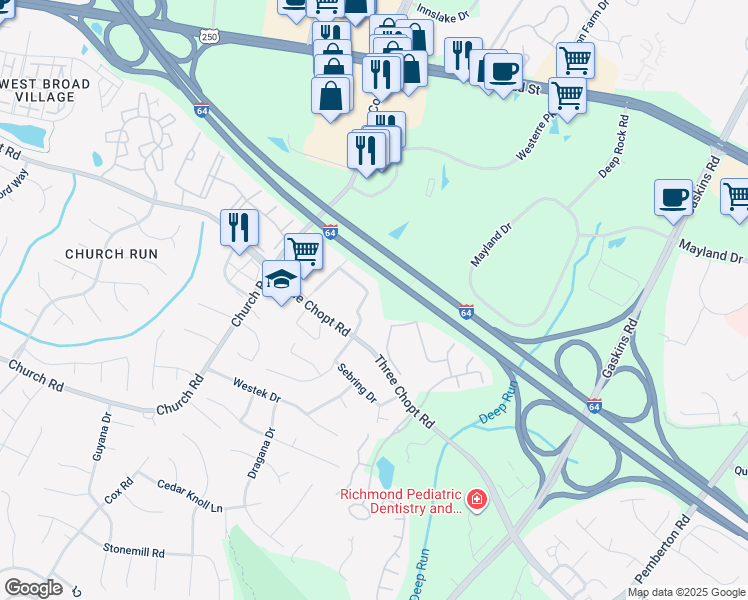 map of restaurants, bars, coffee shops, grocery stores, and more near 10946 Greenaire Place in Richmond