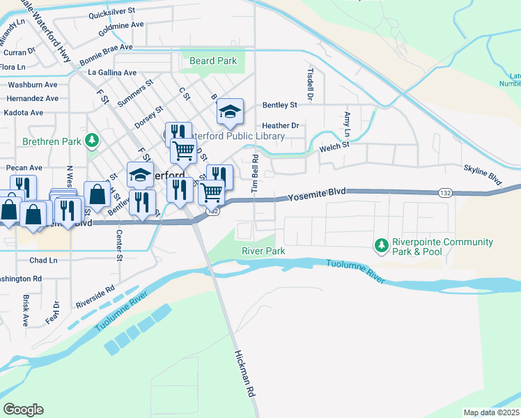 map of restaurants, bars, coffee shops, grocery stores, and more near 101 Tim Bell Road in Waterford