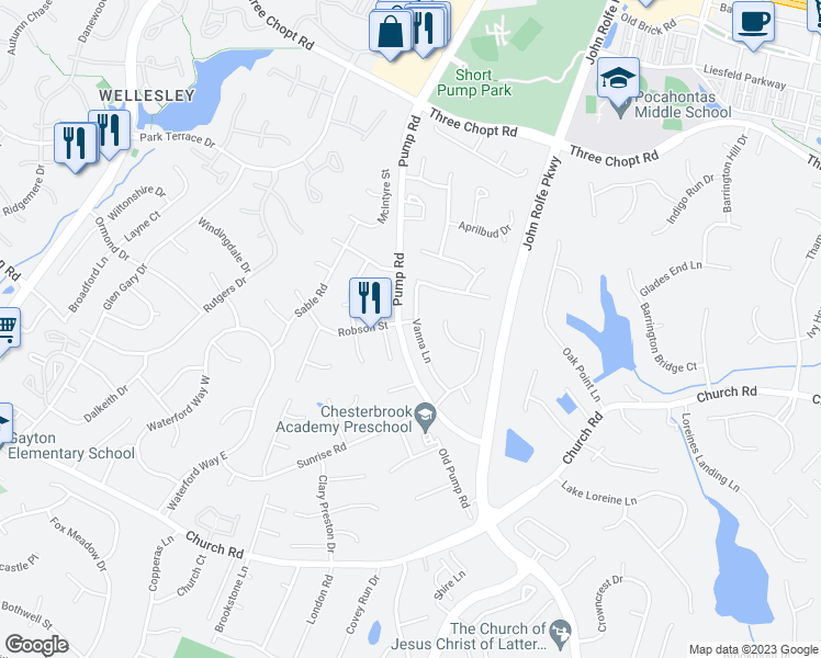 map of restaurants, bars, coffee shops, grocery stores, and more near 2940 Vanna Lane in Richmond