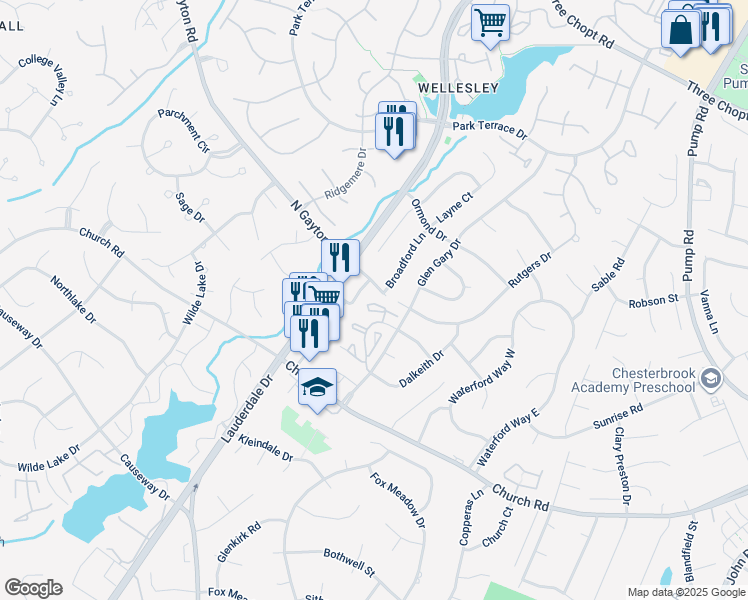 map of restaurants, bars, coffee shops, grocery stores, and more near 12023 Bexley Court in Richmond