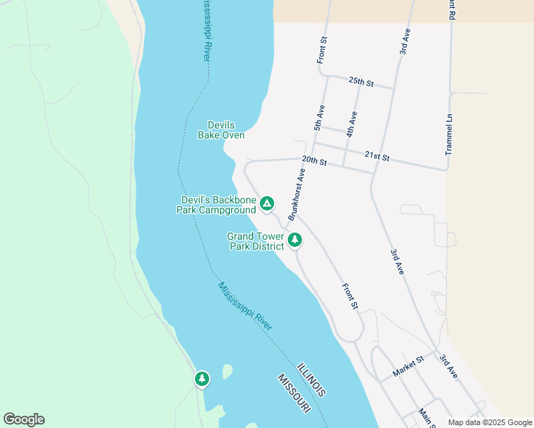 map of restaurants, bars, coffee shops, grocery stores, and more near Brunkhorst Avenue in Grand Tower