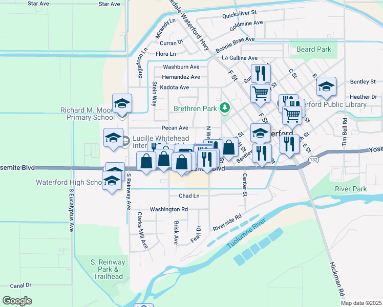 map of restaurants, bars, coffee shops, grocery stores, and more near 196 Becky Way in Waterford
