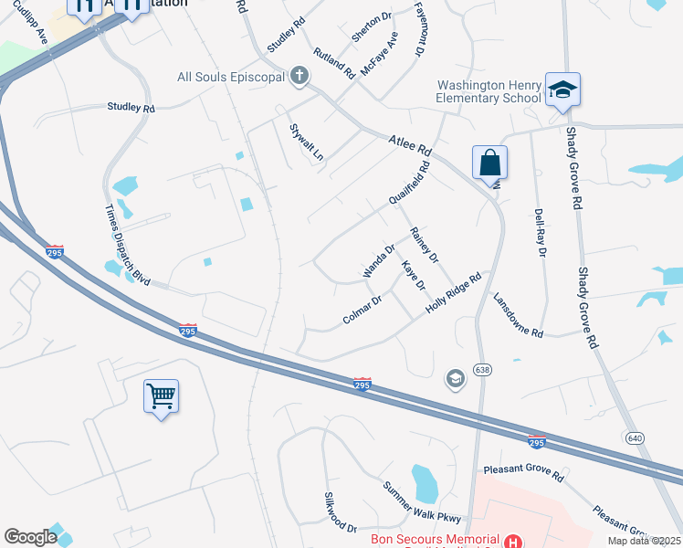 map of restaurants, bars, coffee shops, grocery stores, and more near 8342 Compass Drive in Mechanicsville