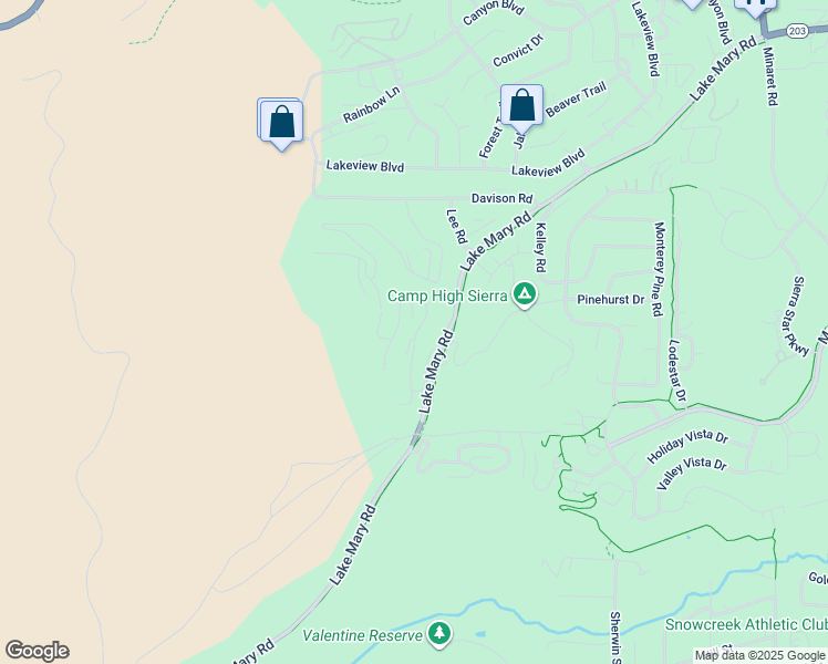 map of restaurants, bars, coffee shops, grocery stores, and more near 6 Bridges Lane in Mammoth Lakes