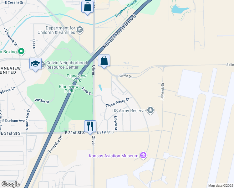 map of restaurants, bars, coffee shops, grocery stores, and more near 2926 South Bunker Hill Drive in Wichita