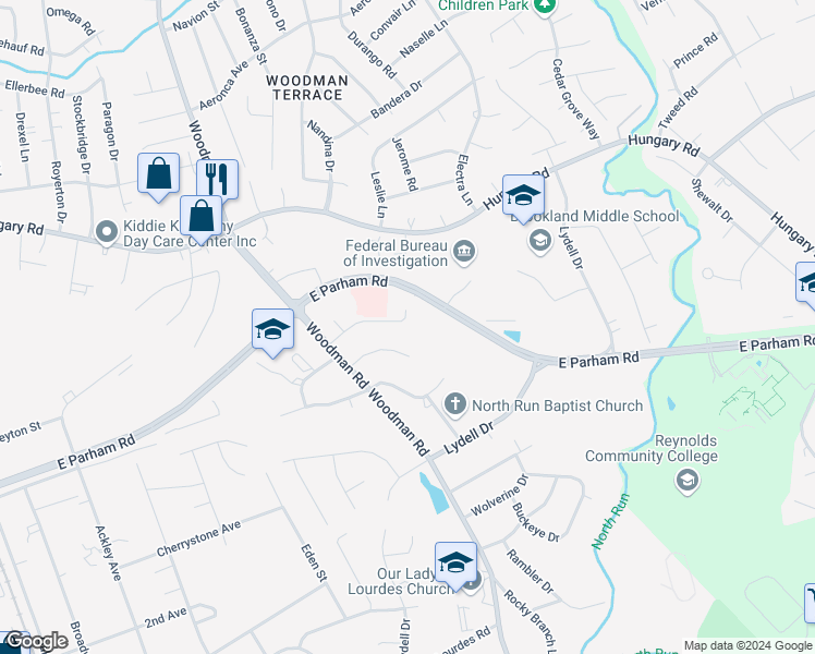 map of restaurants, bars, coffee shops, grocery stores, and more near 2213 Carters Bridge Place in Henrico