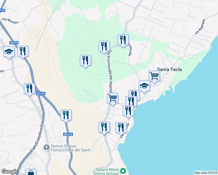 map of restaurants, bars, coffee shops, grocery stores, and more near 47 Via Provinciale per Riposto in Acireale