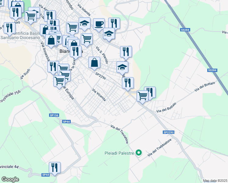 map of restaurants, bars, coffee shops, grocery stores, and more near 14 Via Poeta Cavallaro in Biancavilla