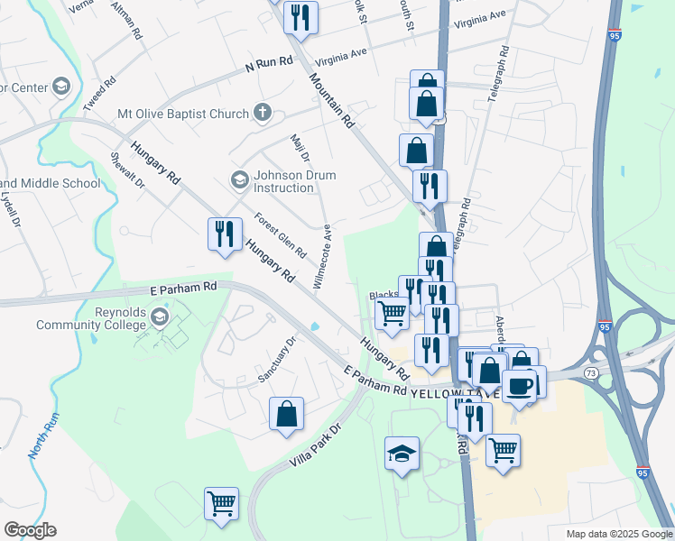 map of restaurants, bars, coffee shops, grocery stores, and more near 8520 Cleveland Street in Henrico
