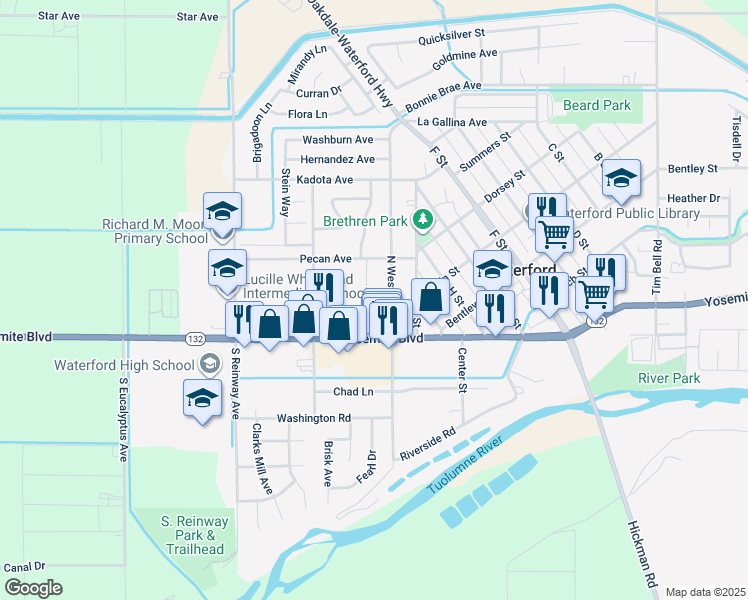 map of restaurants, bars, coffee shops, grocery stores, and more near 196 Becky Way in Waterford