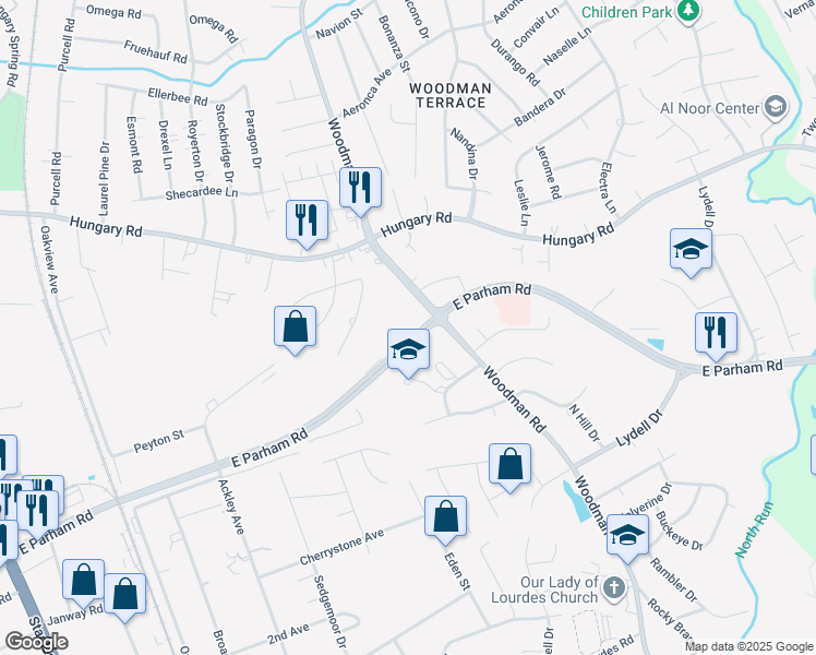 map of restaurants, bars, coffee shops, grocery stores, and more near 2314 East Parham Road in Henrico